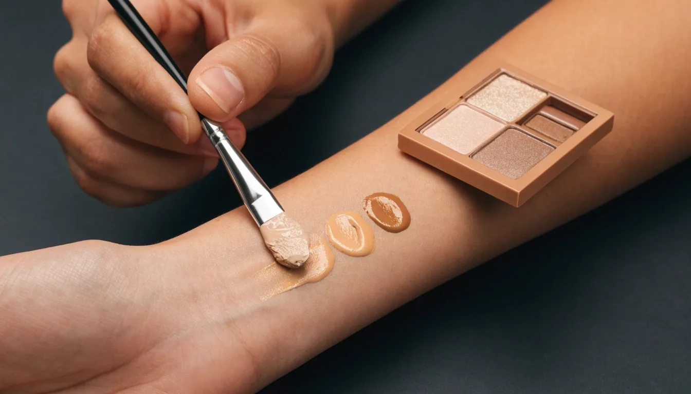 Two eyeshadow pans with a small brush on a dark matte surface