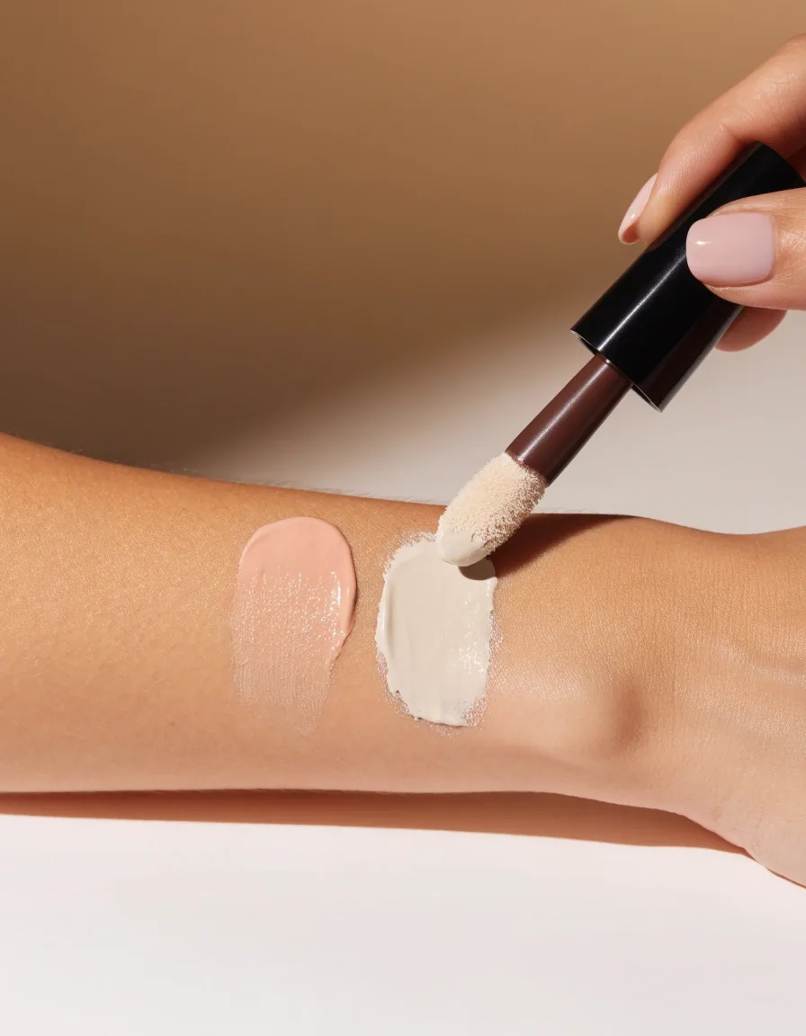Two open concealer tubes and their applicators on a dark slate surface